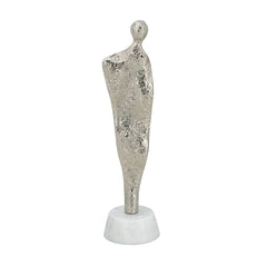 3.5x3x12" Abstract Aluminum Human Figurine on Marble Stand, Silver/White