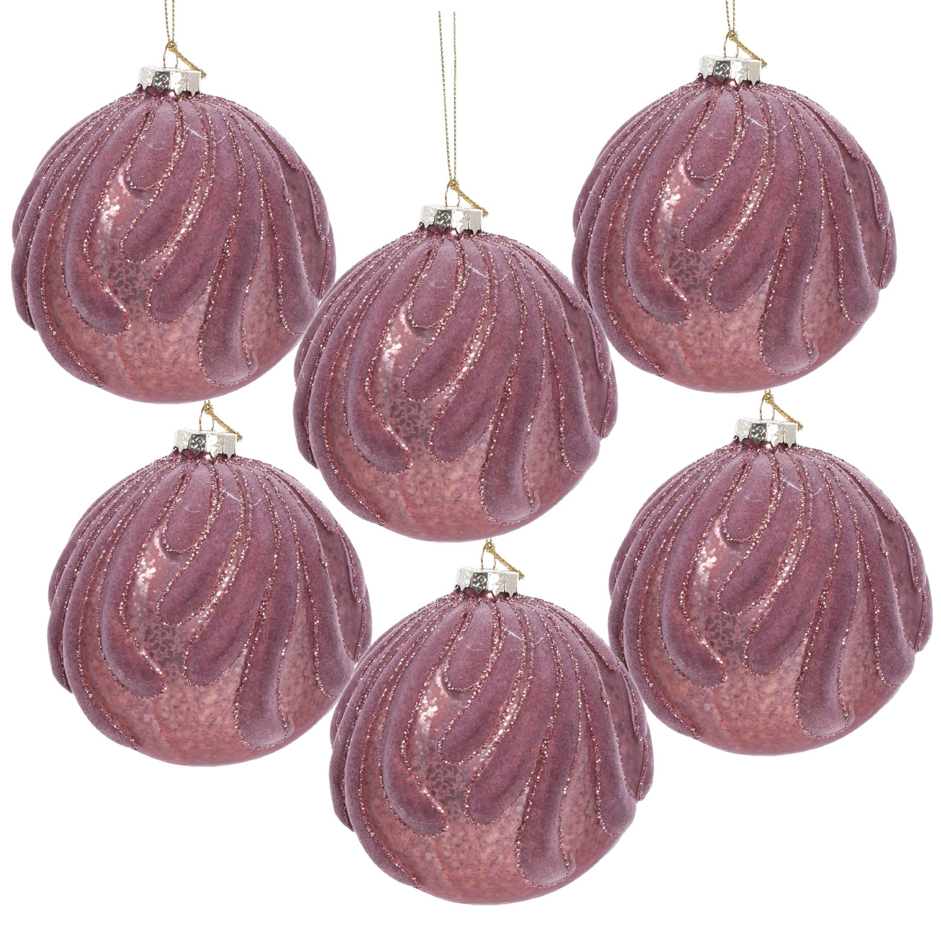 D3.9" Christmas Ball Ornaments, Glass Decorative Hanging Ball Christmas Tree Ornaments for Holiday Party Decorations, Set of 6