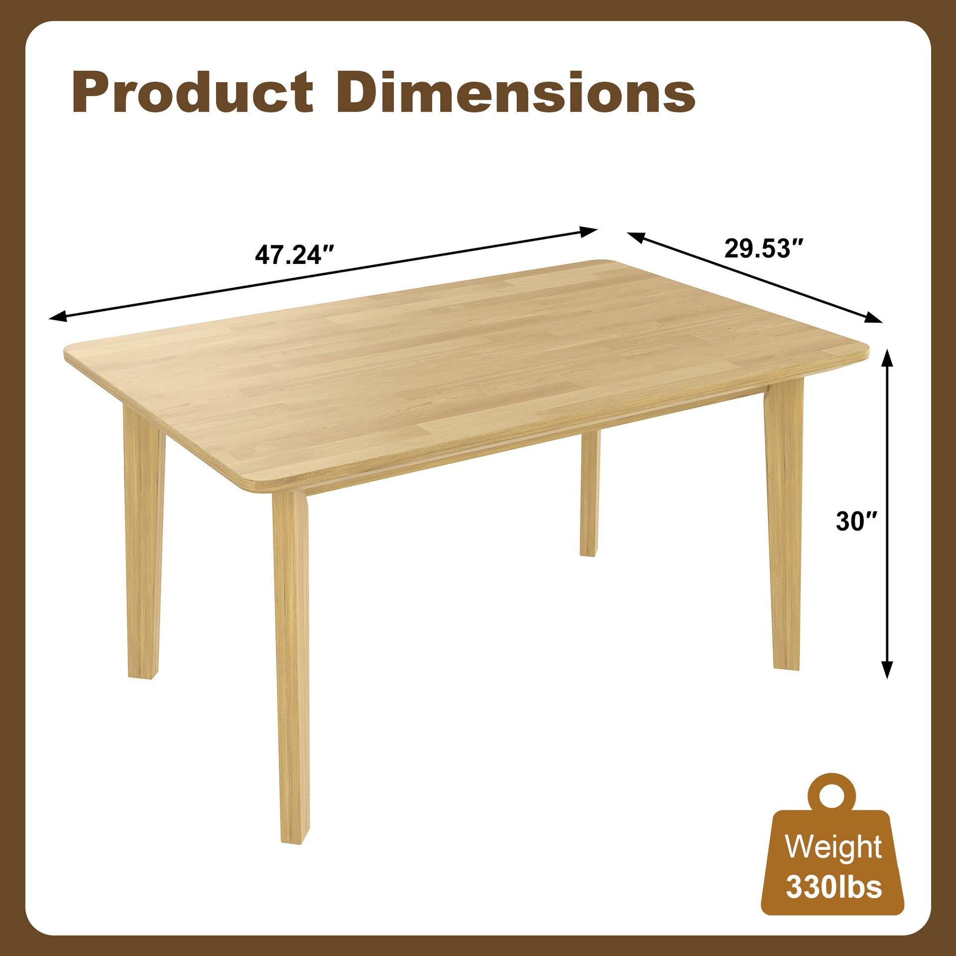 Rustic Farmhouse DiningTable - Solid Wood Frame, Minimalist Retro Dining Table for Dining Room, Living Room, Natural