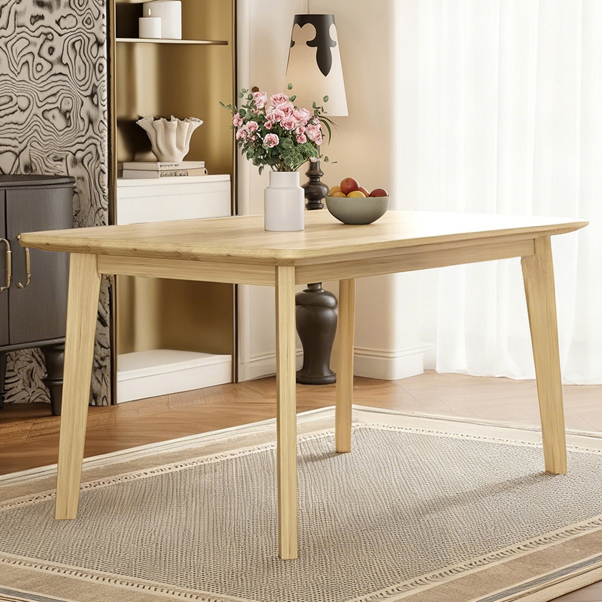 Rustic Farmhouse DiningTable - Solid Wood Frame, Minimalist Retro Dining Table for Dining Room, Living Room, Natural