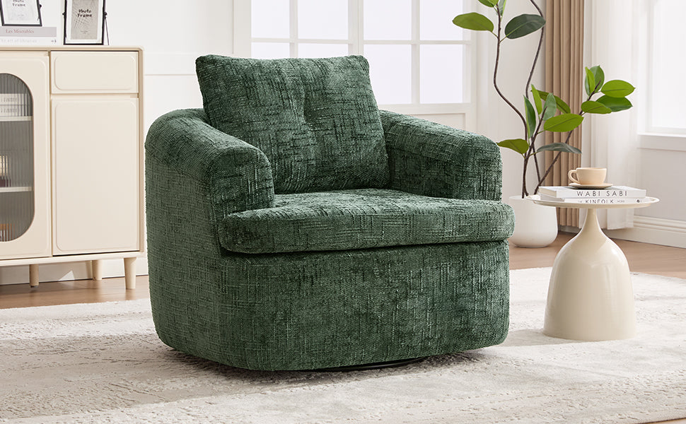 360° Swivel Sofa Chair Accent Barrel Chair 36.6" Swivel Round Chair with Dual-layer Cushion Design for Living Room, Bedroom, Office and Hotel, Green