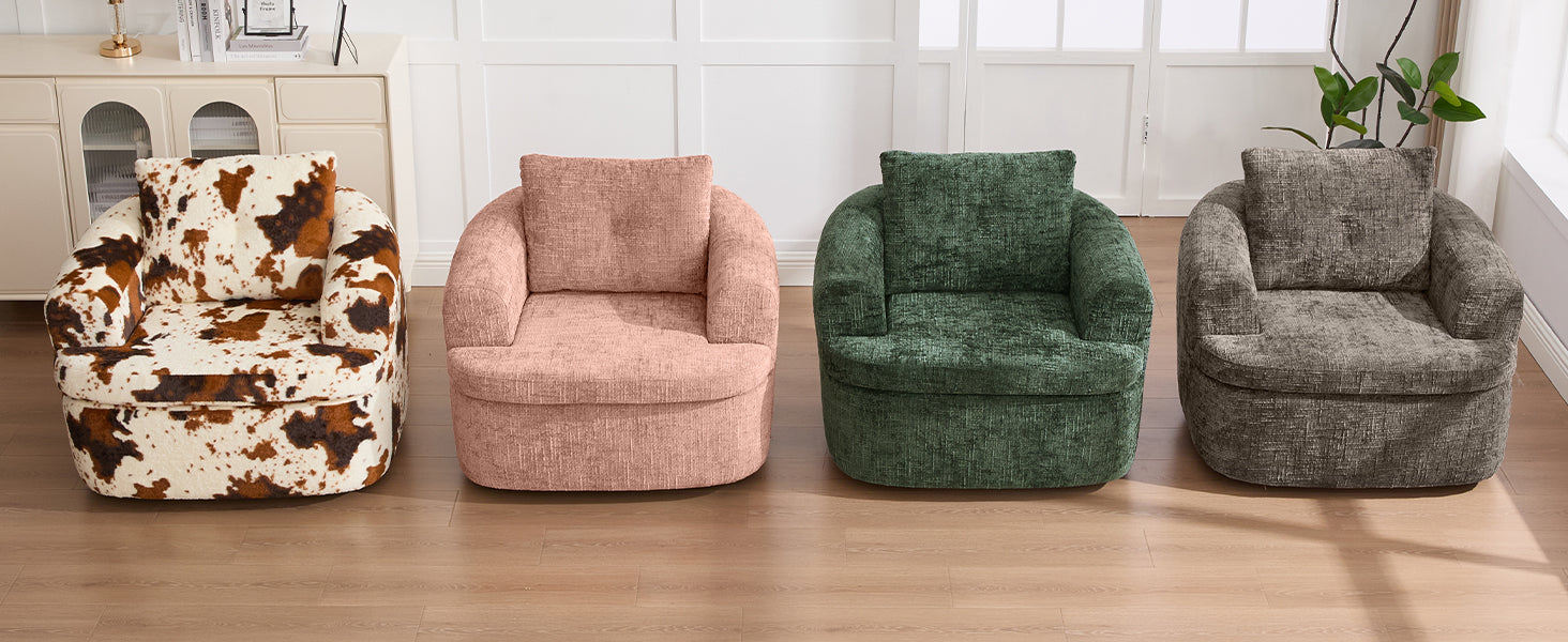 360° Swivel Sofa Chair Accent Barrel Chair 36.6" Swivel Round Chair with Dual-layer Cushion Design for Living Room, Bedroom, Office and Hotel, Green
