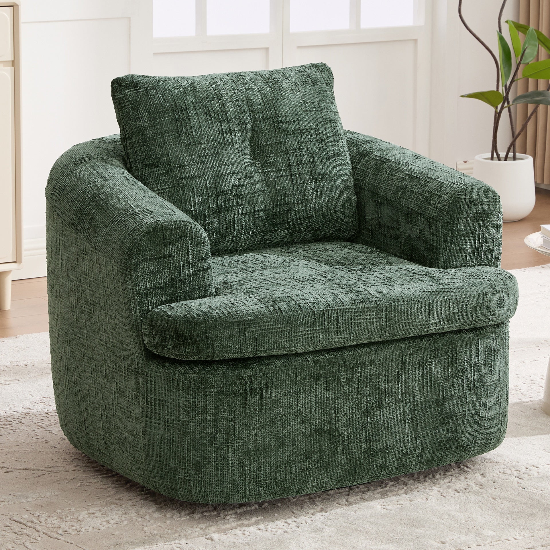 360° Swivel Sofa Chair Accent Barrel Chair 36.6" Swivel Round Chair with Dual-layer Cushion Design for Living Room, Bedroom, Office and Hotel, Green
