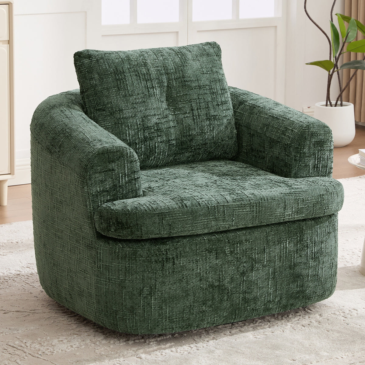 360° Swivel Sofa Chair Accent Barrel Chair 36.6" Swivel Round Chair with Dual-layer Cushion Design for Living Room, Bedroom, Office and Hotel, Green