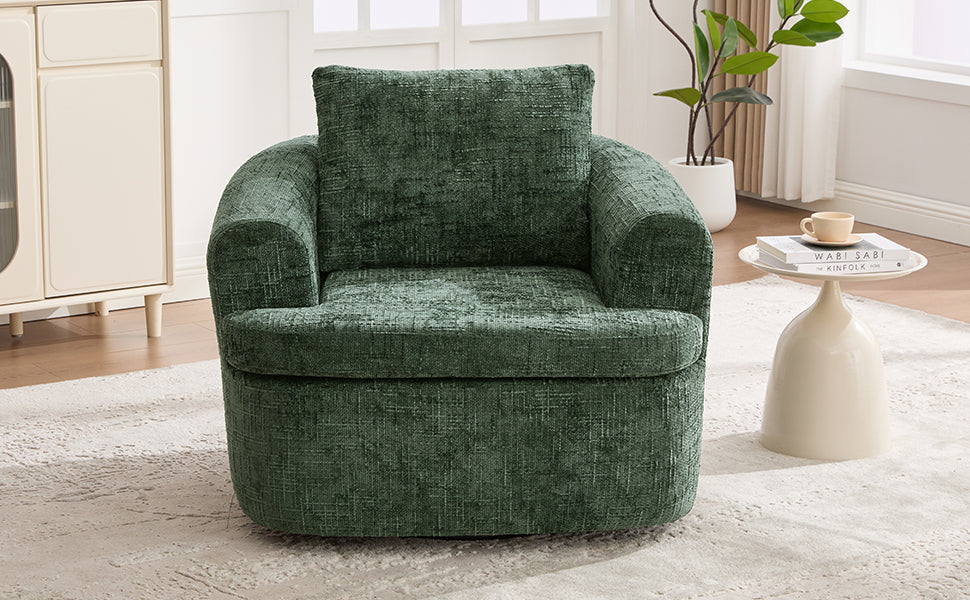 360° Swivel Sofa Chair Accent Barrel Chair 36.6" Swivel Round Chair with Dual-layer Cushion Design for Living Room, Bedroom, Office and Hotel, Green