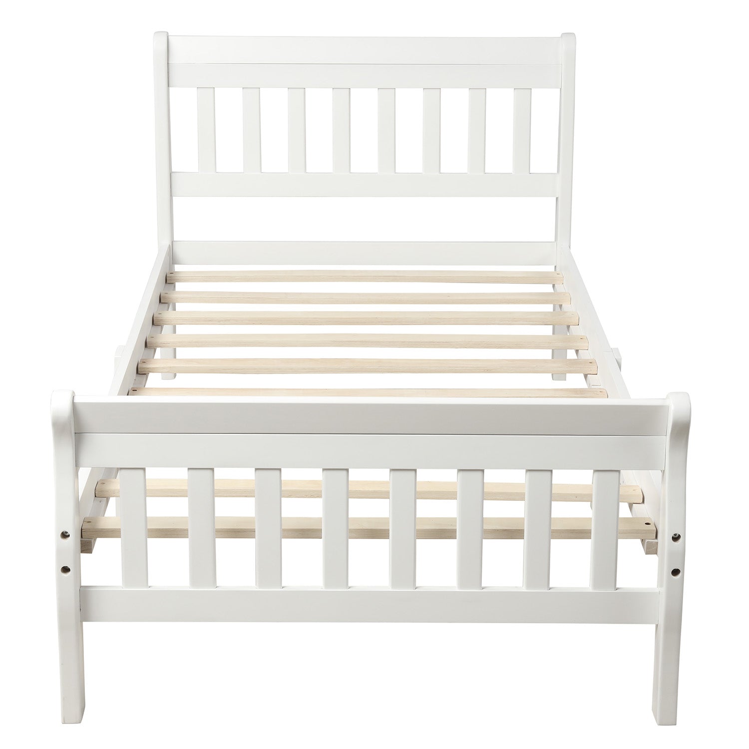 Wood Platform Bed Twin Bed Frame Panel Bed Mattress Foundation Sleigh Bed with Headboard/Footboard/Wood Slat Support,White