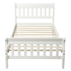 Wood Platform Bed Twin Bed Frame Panel Bed Mattress Foundation Sleigh Bed with Headboard/Footboard/Wood Slat Support,White