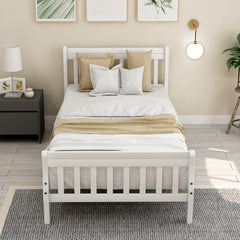 Wood Platform Bed Twin Bed Frame Panel Bed Mattress Foundation Sleigh Bed with Headboard/Footboard/Wood Slat Support,White