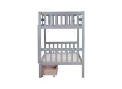 Twin Over Twin Rubber Wood Bunk Bed with 2 Drawers, Convertible into 2 Twin Beds, Twin Size Bunk Bed with Ladder and Safety Guardrails ,Grey