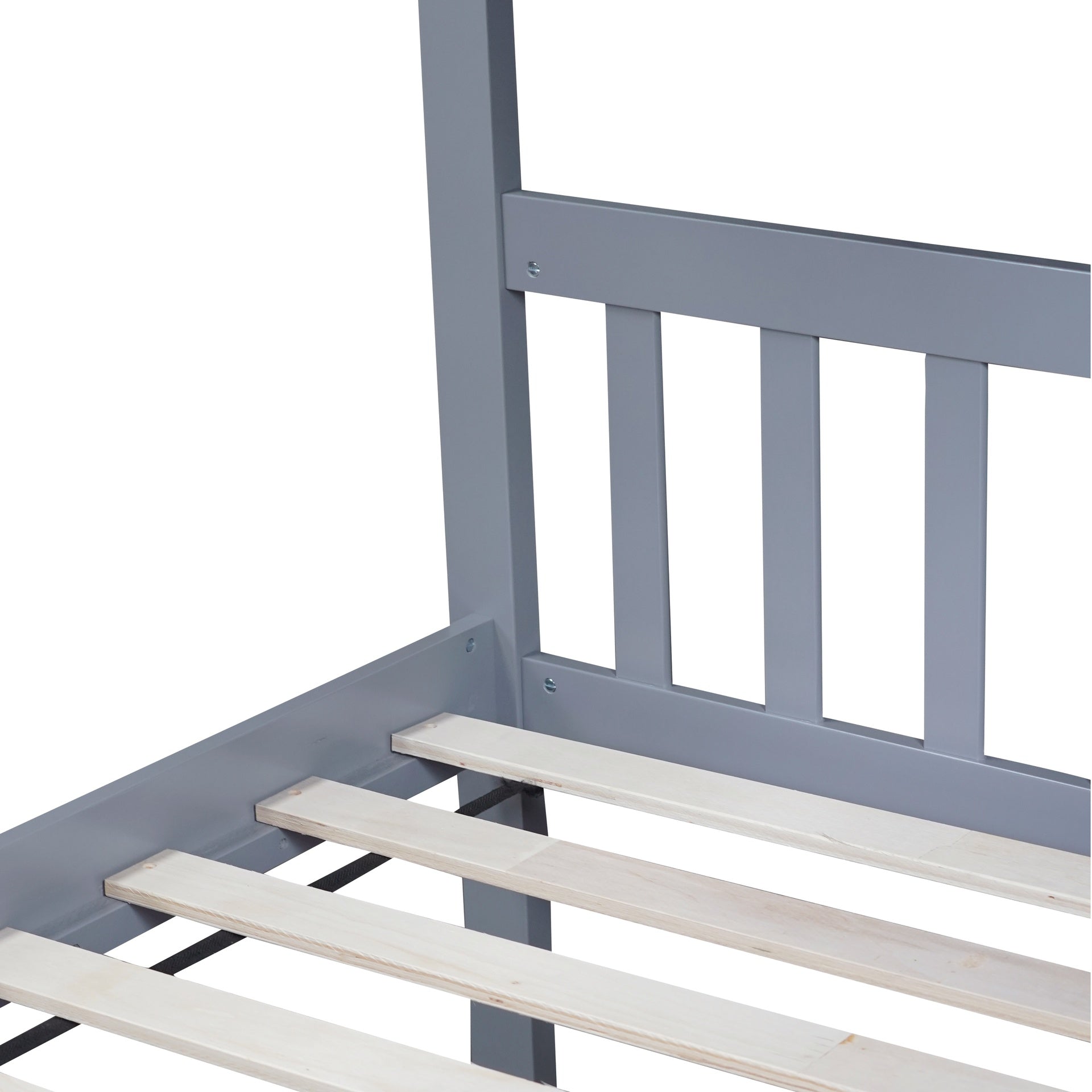 Twin Over Twin Rubber Wood Bunk Bed with 2 Drawers, Convertible into 2 Twin Beds, Twin Size Bunk Bed with Ladder and Safety Guardrails ,Grey