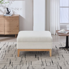 33.86"W Upholstered Wood Base Storage Ottoman With Reversible Lid Coffee Table, Foot Stool Square Footrest with Rubberwood Legs for Living Room Bedroom Entryway and Office, Ivory Boucle.