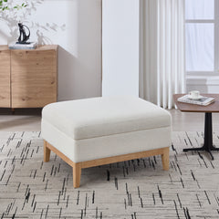33.86"W Upholstered Wood Base Storage Ottoman With Reversible Lid Coffee Table, Foot Stool Square Footrest with Rubberwood Legs for Living Room Bedroom Entryway and Office, Ivory Boucle.