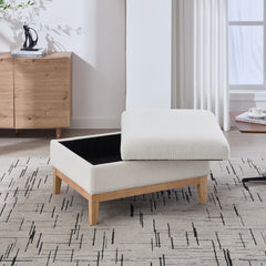 33.86"W Upholstered Wood Base Storage Ottoman With Reversible Lid Coffee Table, Foot Stool Square Footrest with Rubberwood Legs for Living Room Bedroom Entryway and Office, Ivory Boucle.