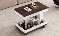 U-Can Adjustable End Table with Wheels, Modern Multifunctional Sofa Side Table with Lift-Top, 360°Rotating Top and Storage Space for Living Room, Small Space