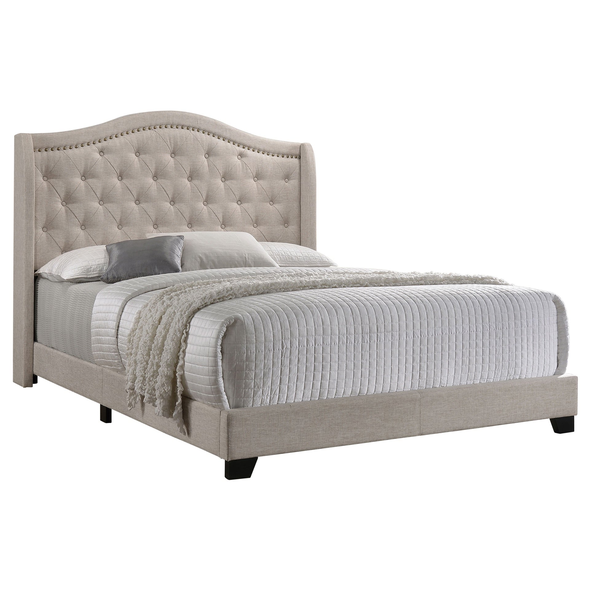 Copper Beige Upholstered Queen Wingback Bed