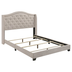 Copper Beige Upholstered Queen Wingback Bed