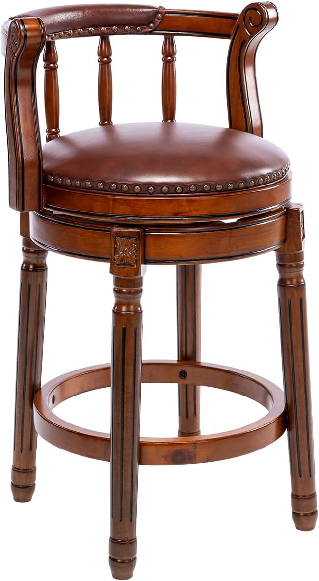 Cow top Leather Wooden Bar Stools, 360 Degree Swivel Bar Chair with Backs,Bar height Couner Height Barstools  for Home Kitchen Dining Room and Bar Room(Brown 1pc)