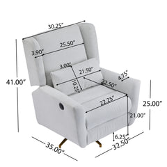 Power Recliner Chair Swivel,Upholstered 360° Swivel Recliner with gold 5 star base-light grey