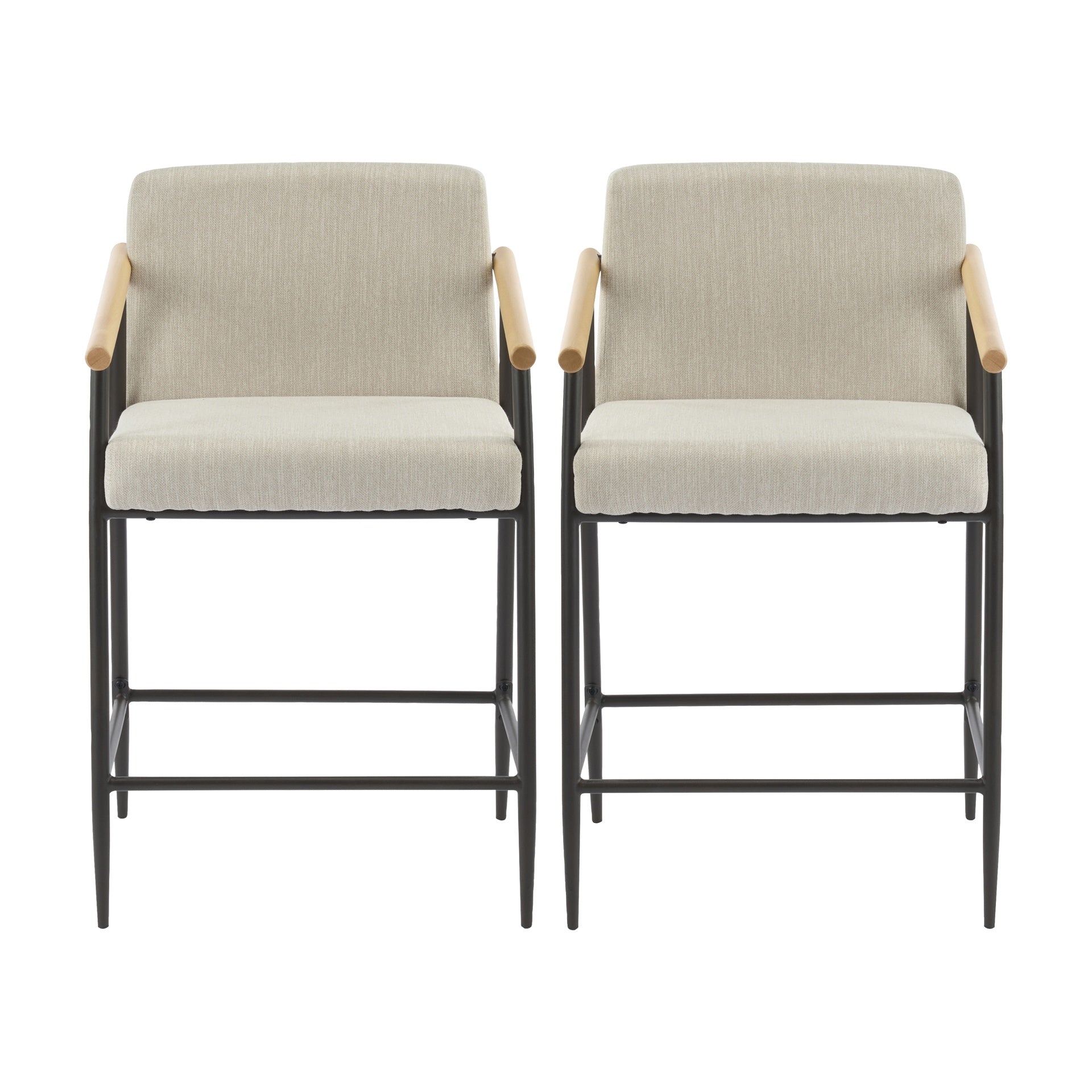 Counter Stool with iron frame-Set of 2-Espresso+Beige