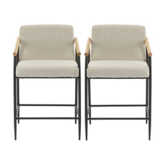 Counter Stool with iron frame-Set of 2-Espresso+Beige