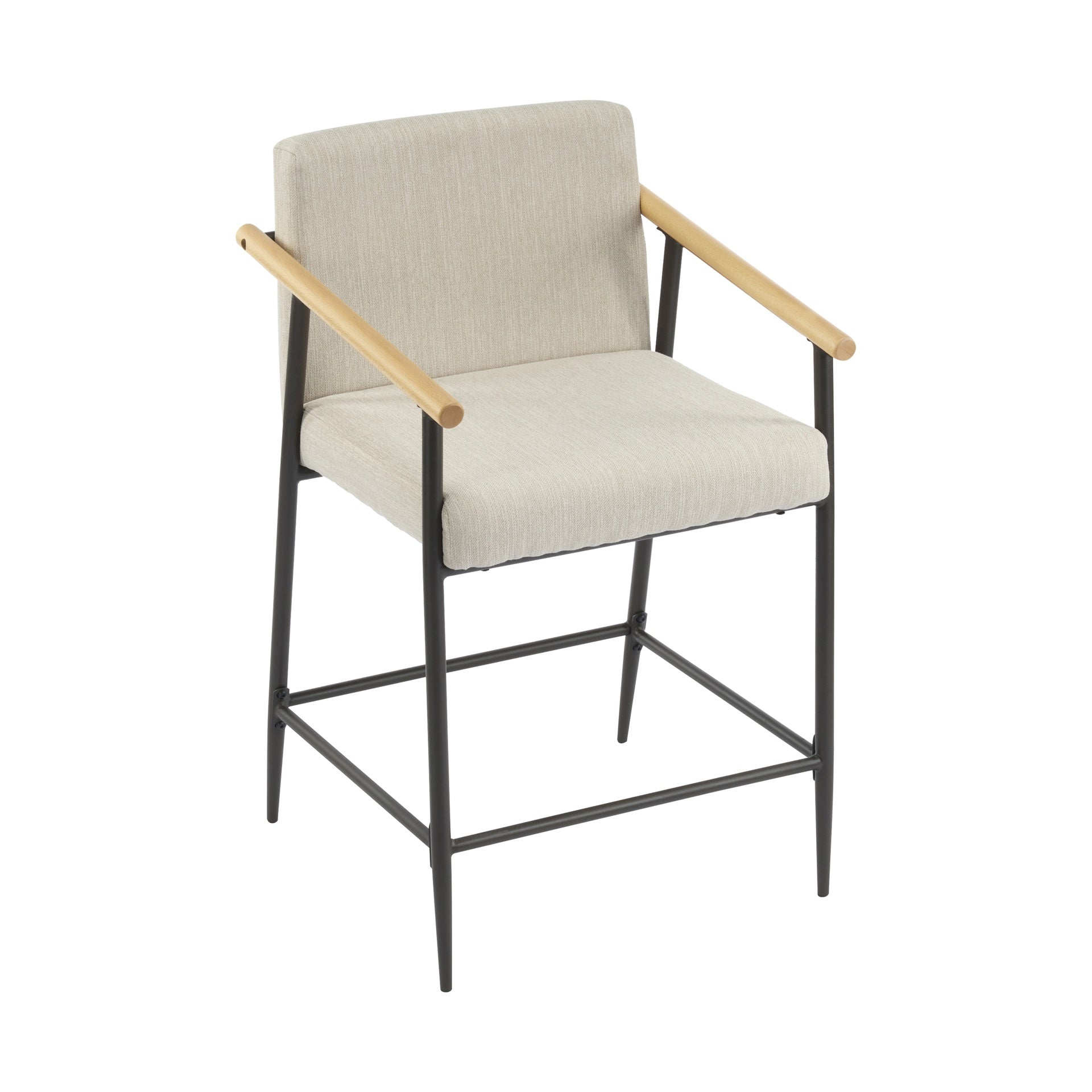 Counter Stool with iron frame-Set of 2-Espresso+Beige