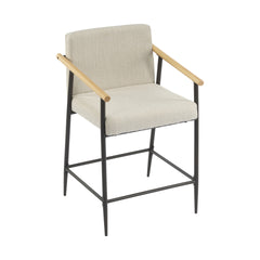 Counter Stool with iron frame-Set of 2-Espresso+Beige