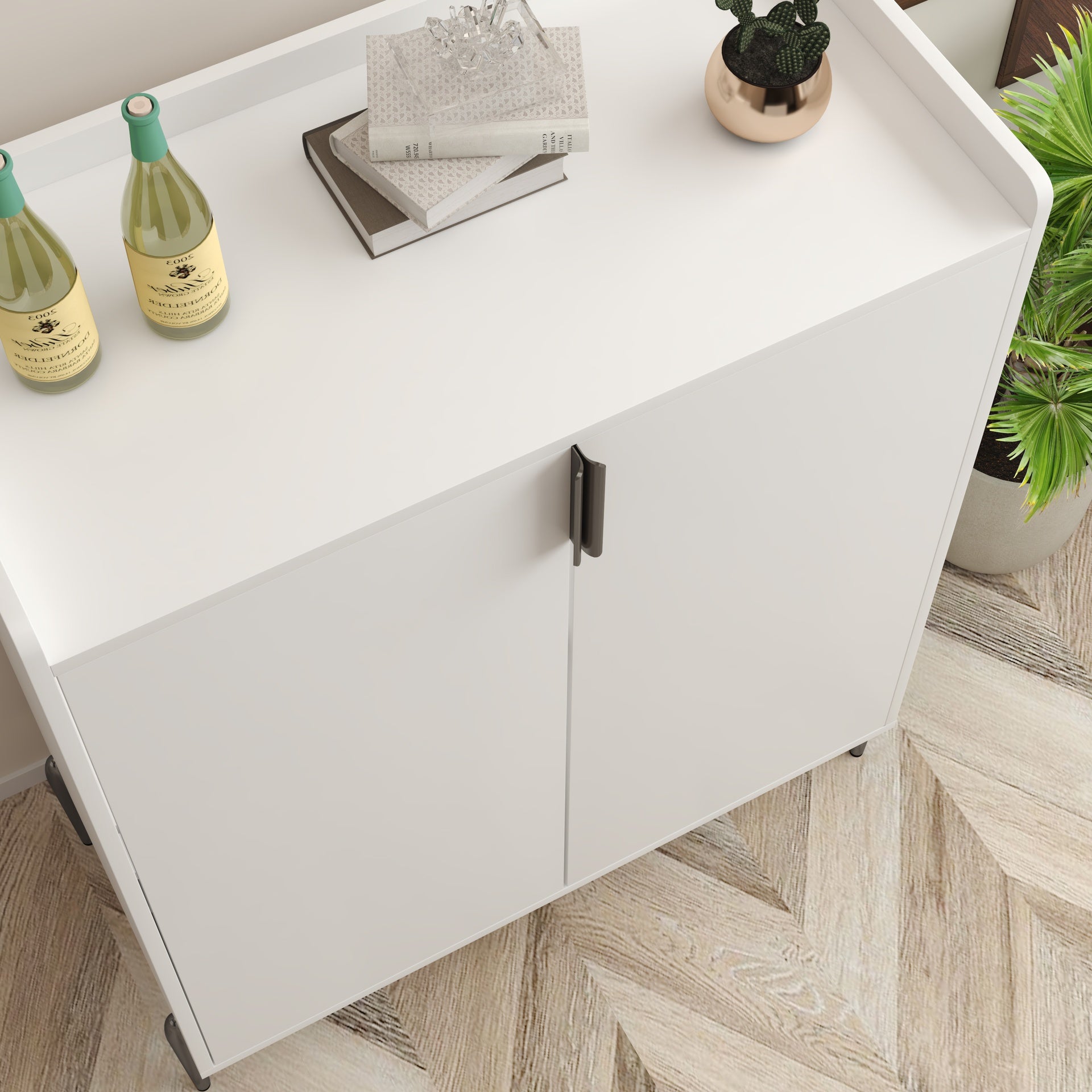 2 doors home wine bar cabinet with wine rack & adjustable storage shelf, modern sideboard with soft-closing hinge, dinning room buffet cabinet, Liquor Cabinet kitchen, living room coffee cart White