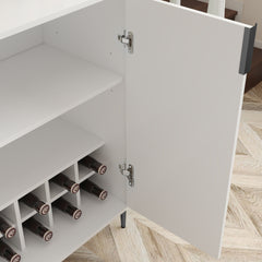 2 doors home wine bar cabinet with wine rack & adjustable storage shelf, modern sideboard with soft-closing hinge, dinning room buffet cabinet, Liquor Cabinet kitchen, living room coffee cart White