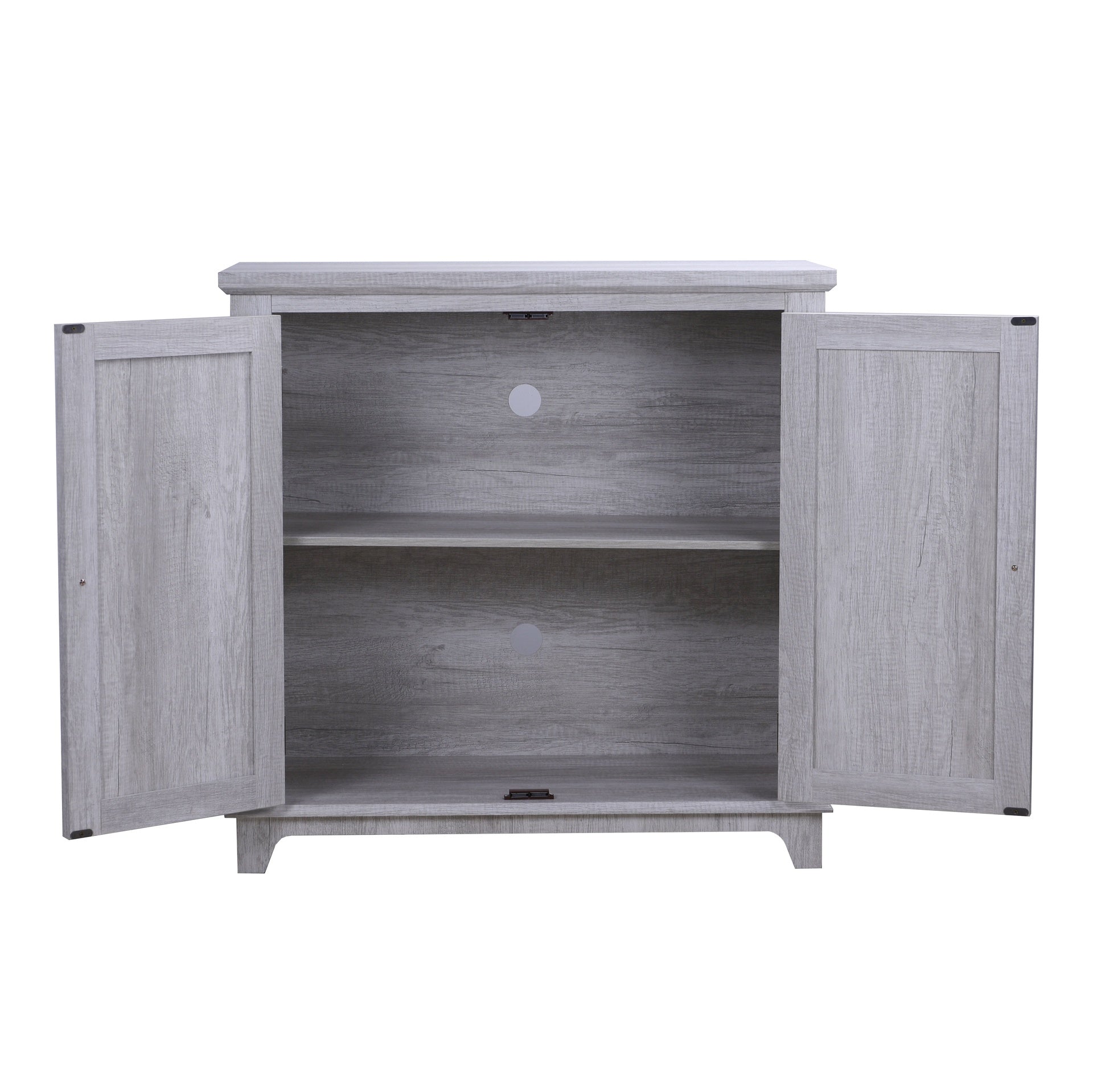 Elegant sideboard with 2 acrylic mirrored doors Sideboard and Buffet with Storage, Hollow-Carved Accent Cabinet gray laminates and MDF substrate, spacious space adjustable shelf, living room, kitchen