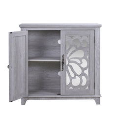 Elegant sideboard with 2 acrylic mirrored doors Sideboard and Buffet with Storage, Hollow-Carved Accent Cabinet gray laminates and MDF substrate, spacious space adjustable shelf, living room, kitchen