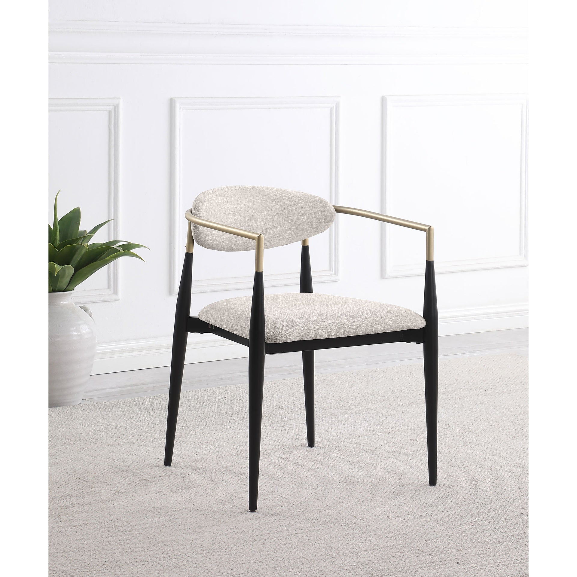 Mistra Beige Fabric Upholstered Dining Arm Chair (Set of 2)
