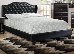 1pc Eastern King Size Bed Set Curved Wingback Headboard Button Tufted Upholstered Bedroom Furniture Black Finish