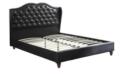 1pc Eastern King Size Bed Set Curved Wingback Headboard Button Tufted Upholstered Bedroom Furniture Black Finish