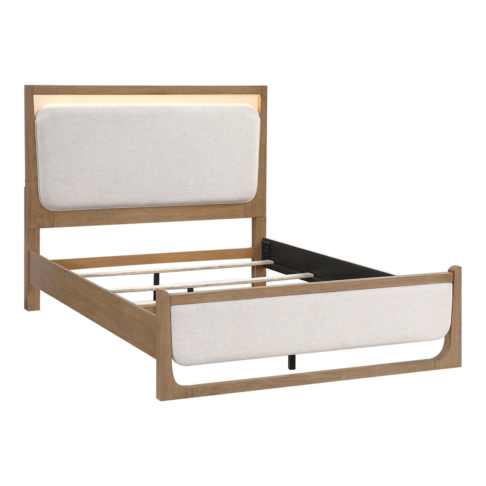 1pc Modern Light Brown Finish Upholstered LED Bed Queen Size Stunning Design Wooden Bedroom Furniture
