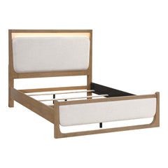 1pc Modern Light Brown Finish Upholstered LED Bed Queen Size Stunning Design Wooden Bedroom Furniture