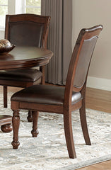 Elegant Design 5pc Dining Set Brown Cherry Finish Pedestal Base Table and 4x Side Chairs Faux Leather Upholstered Traditional Dining Room Furniture