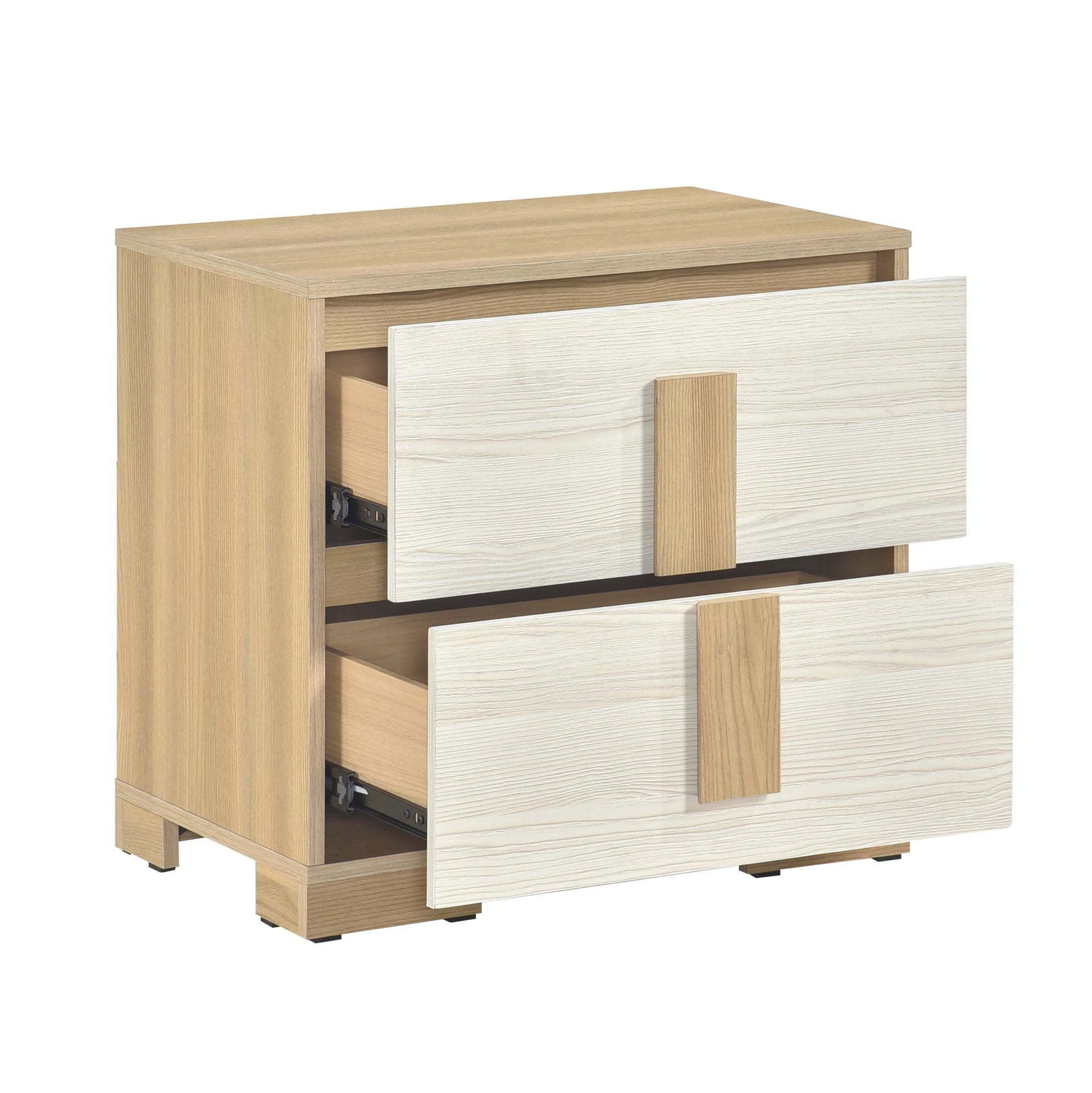 Contemporary Natural and White Finish 2-Drawer Storage Nightstand Wooden Bedroom Furniture 1pc