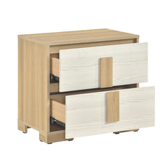 Contemporary Natural and White Finish 2-Drawer Storage Nightstand Wooden Bedroom Furniture 1pc