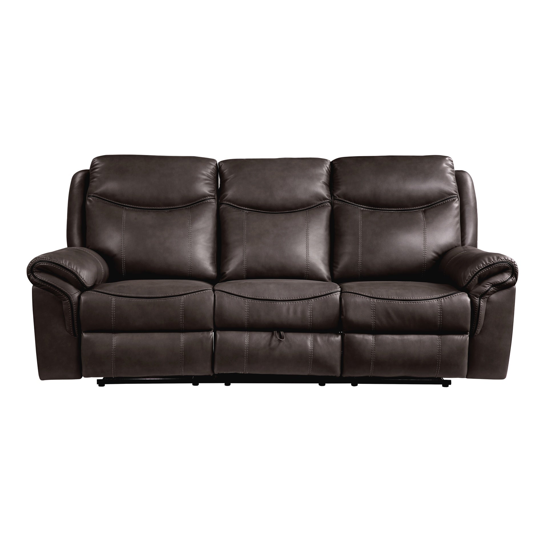 Dark Brown 1pc Double Reclining Sofa w/ Drop Down Cup Holders, Power Outlets USB Ports Hidden Drawer Faux Leather Upholstery Comfortable Sofa Living Room Furniture