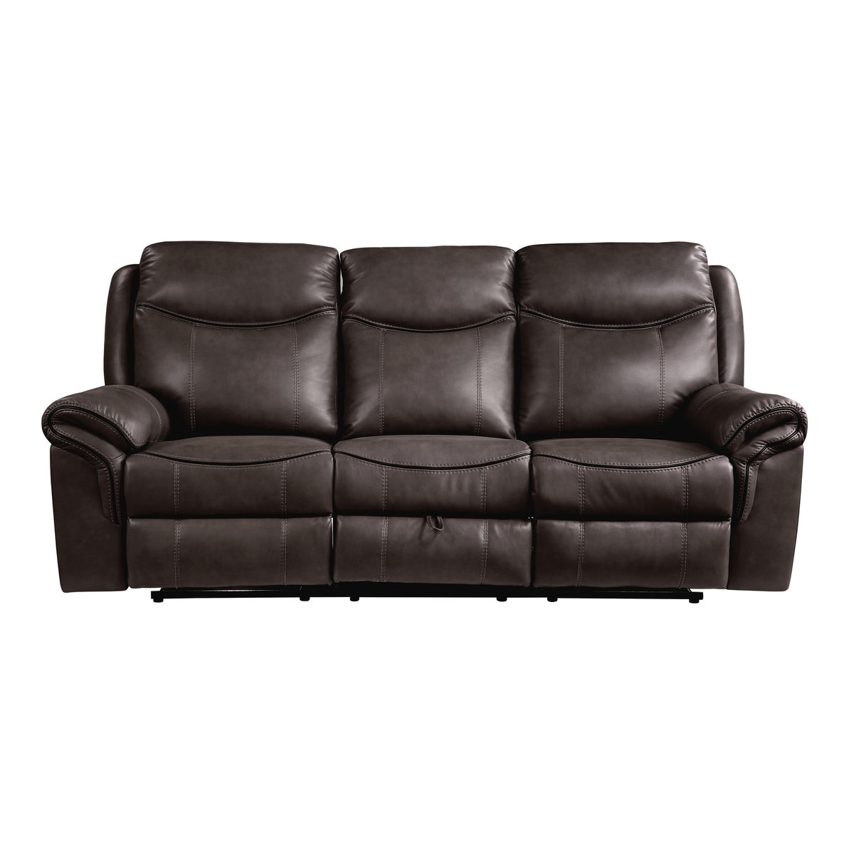 Dark Brown 1pc Double Reclining Sofa w/ Drop Down Cup Holders, Power Outlets USB Ports Hidden Drawer Faux Leather Upholstery Comfortable Sofa Living Room Furniture