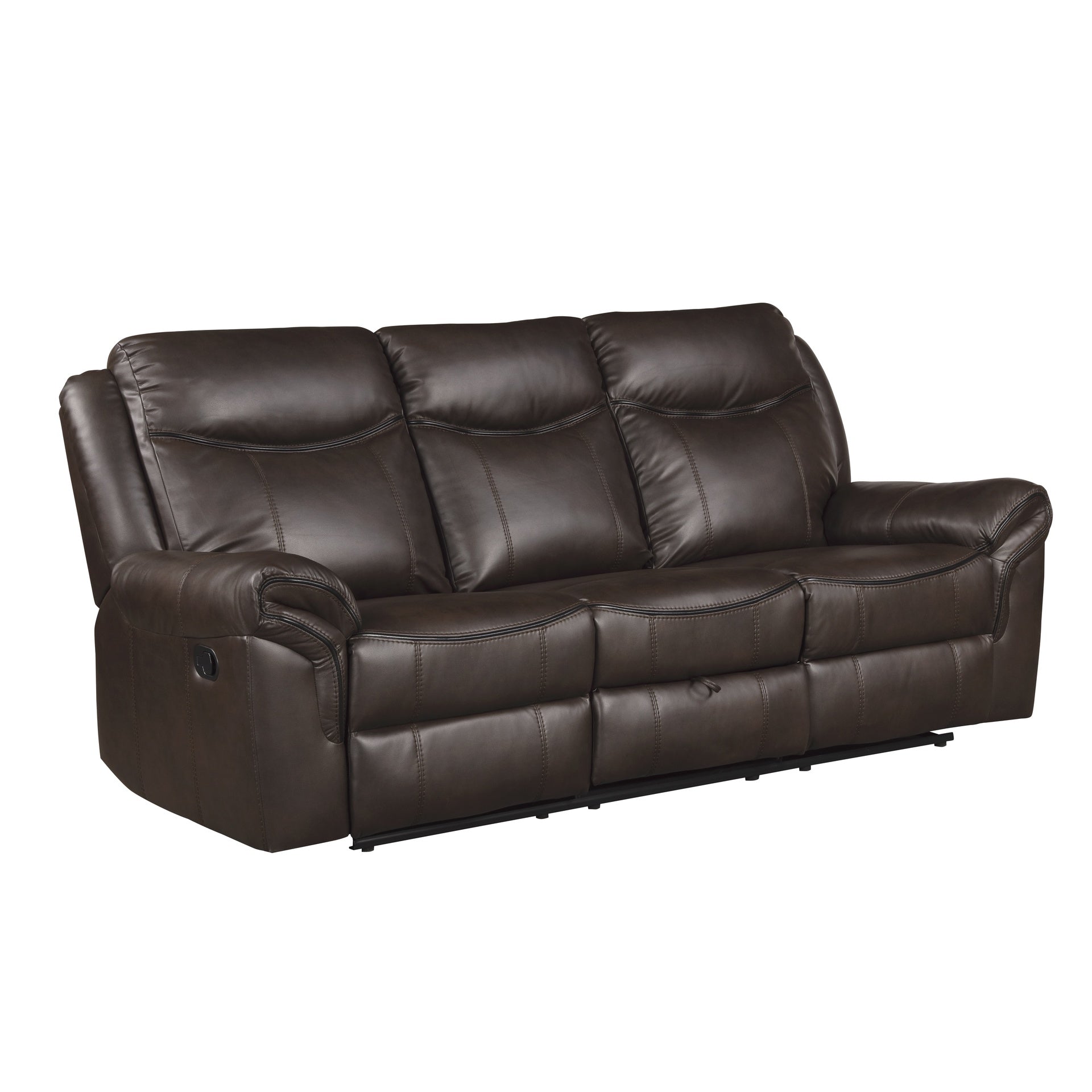 Dark Brown 1pc Double Reclining Sofa w/ Drop Down Cup Holders, Power Outlets USB Ports Hidden Drawer Faux Leather Upholstery Comfortable Sofa Living Room Furniture