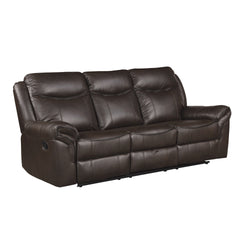Dark Brown 1pc Double Reclining Sofa w/ Drop Down Cup Holders, Power Outlets USB Ports Hidden Drawer Faux Leather Upholstery Comfortable Sofa Living Room Furniture