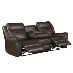 Dark Brown 1pc Double Reclining Sofa w/ Drop Down Cup Holders, Power Outlets USB Ports Hidden Drawer Faux Leather Upholstery Comfortable Sofa Living Room Furniture