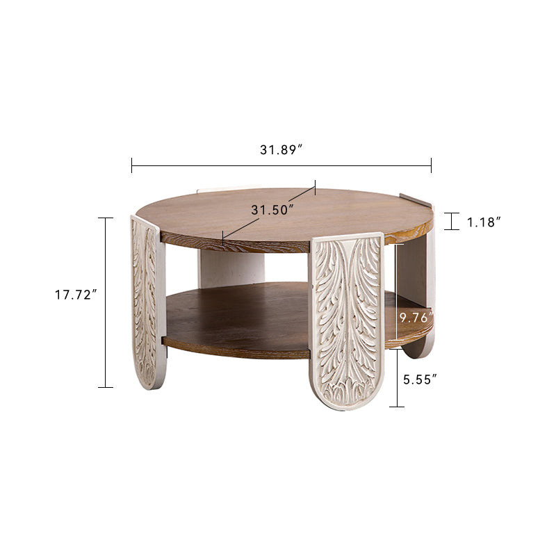 Carved Wooden Coffee Table, Retro End Table with Double-Layer Storage, Small Side Table for Living Room, Palace Style Bedside Table for Small Spaces