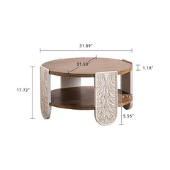 Carved Wooden Coffee Table, Retro End Table with Double-Layer Storage, Small Side Table for Living Room, Palace Style Bedside Table for Small Spaces