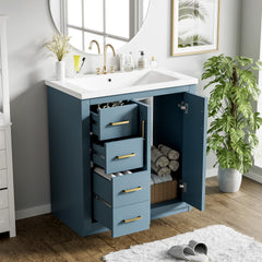 30'' Bathroom Vanity with Ceramic Sink Combo,Solid Wood Frame Bathroom Storage Cabinet, Freestanding Vanity Set with 3 Drawers& Soft Closing Doors