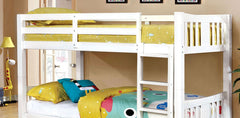 Transitional Style Wooden Bunk Bed Twin Over Twin Attached Footboard Ladder Rails And Lock Joint White  Trundle-Not Included