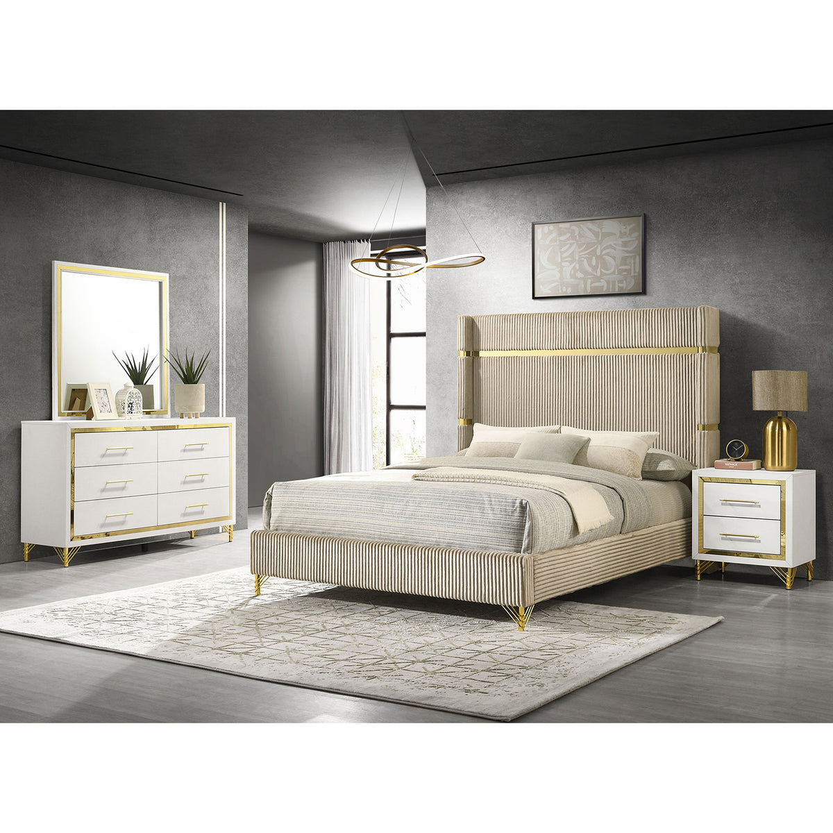 Malcolm Beige and White 4-piece Queen Bedroom Set