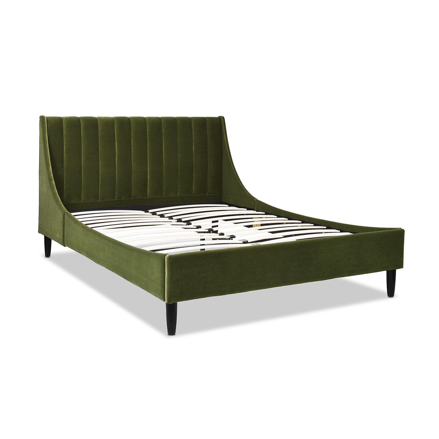 Aspen Vertical Tufted Modern Headboard Platform Bed Set, Queen, Olive Green Performance Velvet