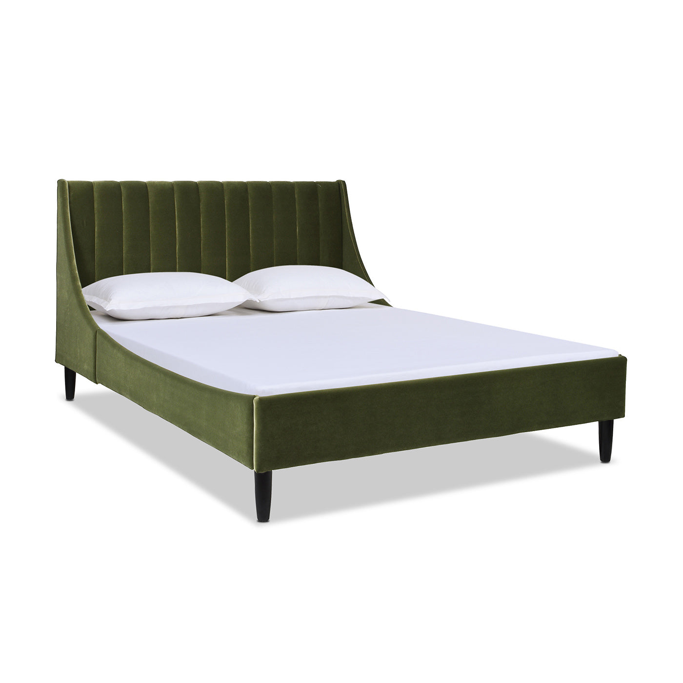Aspen Vertical Tufted Modern Headboard Platform Bed Set, Queen, Olive Green Performance Velvet